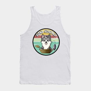 Funny husky Dog has gone fishing Tank Top